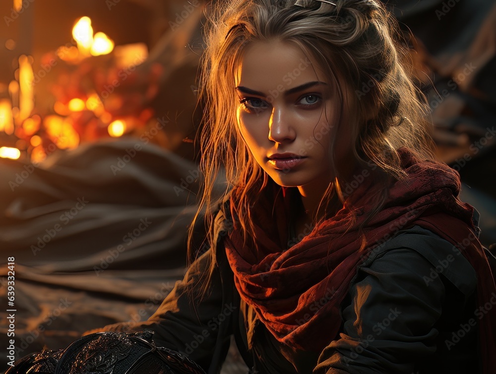 Portrait of epic warrior woman at sunset AI Portrait of epic warrior woman at sunset AI