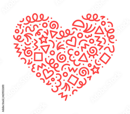 Fotografie Fun red abstract line doodle heart shape