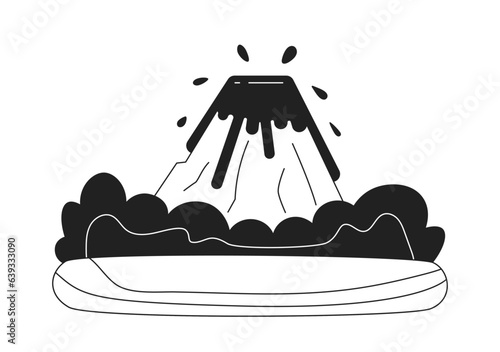 Expulsion of molten lava monochrome flat vector object. Natural disaster. Volcano eruption. Editable black and white thin line icon. Simple cartoon clip art spot illustration for web graphic design