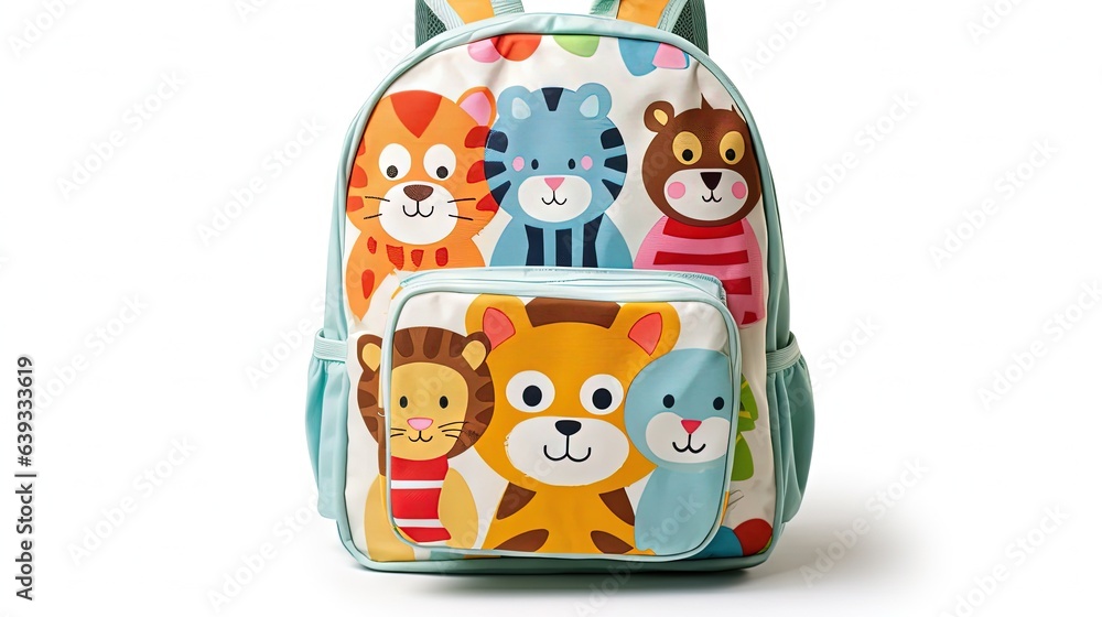 Naklejka premium a colorful backpack with a picture of animals on the front. generative ai