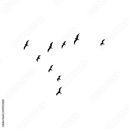 Illustration of silhouette flock of birds flying. formation flying bird in the sky.