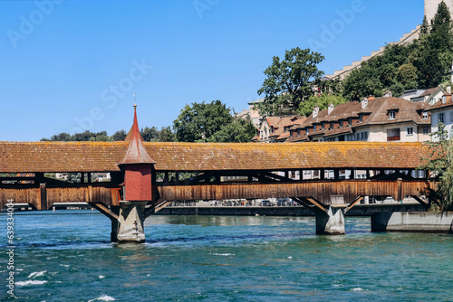 The Spreuer Bridge (German: Spreuerbrucke), one of two extant covered wooden footbridges in the city of Lucerne, Switzerland. photo