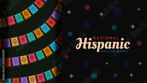 Hispanic heritage month. Abstract flag ornament background design, retro style with text, geometry