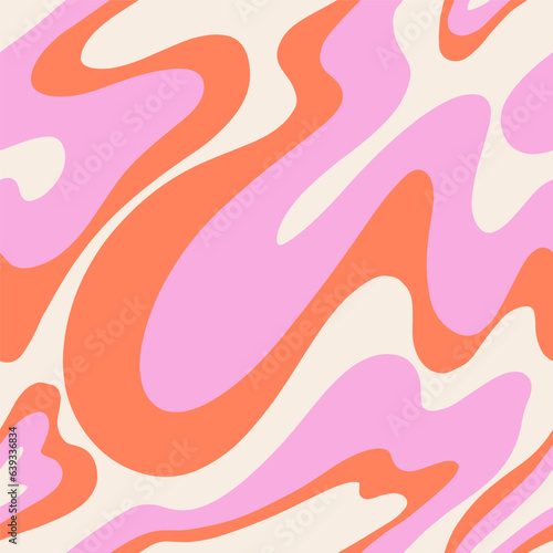 1970 psychedelic trippy y2k seamless pattern with groovy wave. Modern naive Retro 70s trendy background. Minimalist nursery print of psychedelic Orange, pink curvy shapes