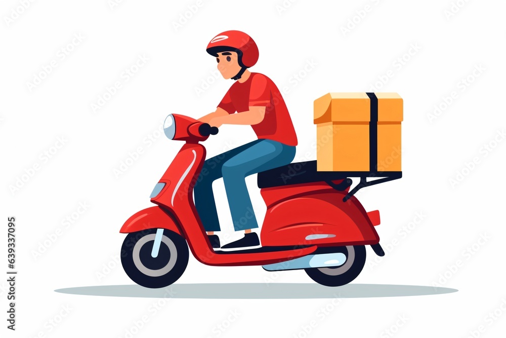 Graphic illustration of a delivery boy riding scooter Graphic illustration of a delivery boy riding scooter