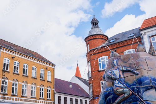 Square in Holstebro, Denmark, with its colorful houses.