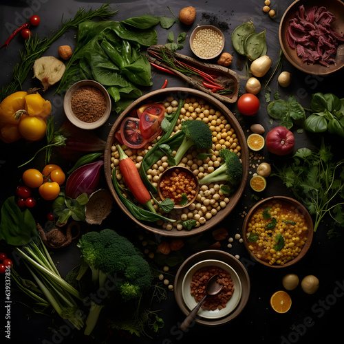 Diverse plant-based meals grace the table, celebrating the flavors and creativity of vegetarian cuisine, fostering health and ethical choices. AI Generated