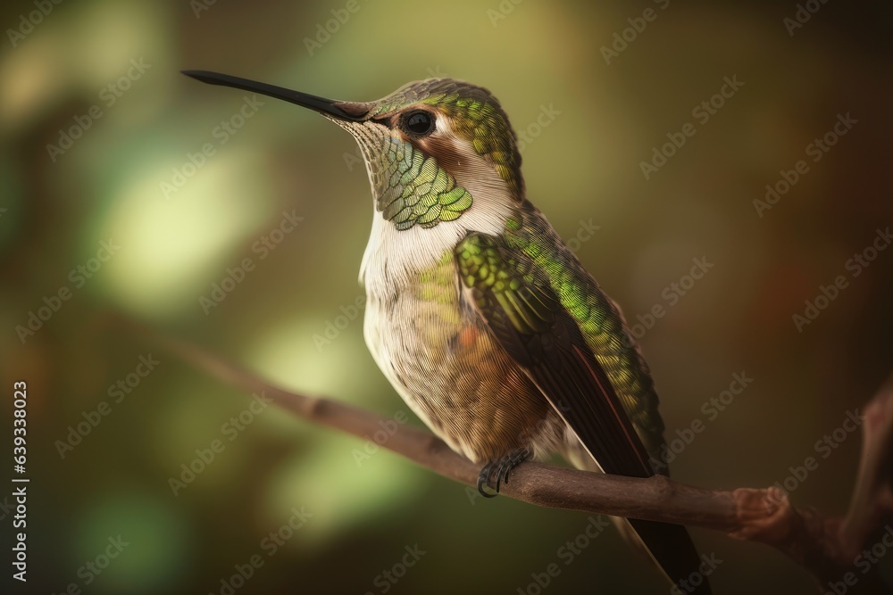 Fototapeta premium Female Ruby-throated Hummingbird (archilochus colubris). Generative AI