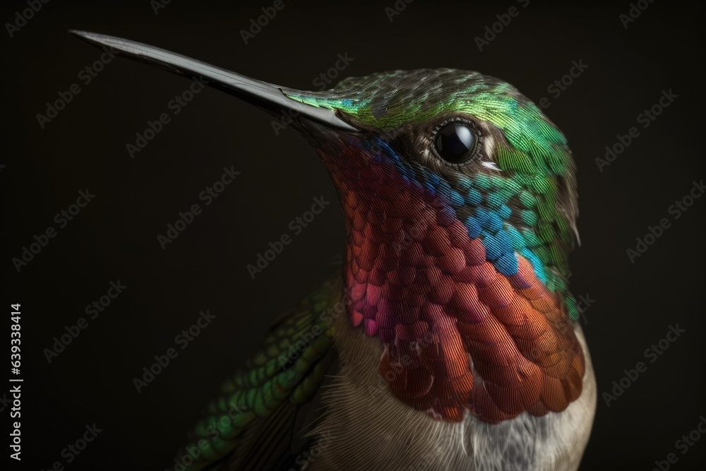 Fototapeta premium Close-up of a beautiful hummingbird (archilochus colubris). Generative AI