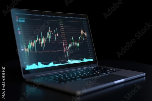 Laptop with stock market chart on screen. Generative AI.