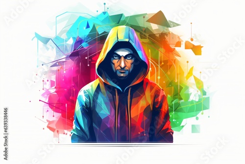 Graphic illustration of a hacker wearing a hoodie photo