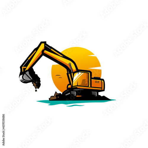 excavator design illustration vector. excavators dredging the ground