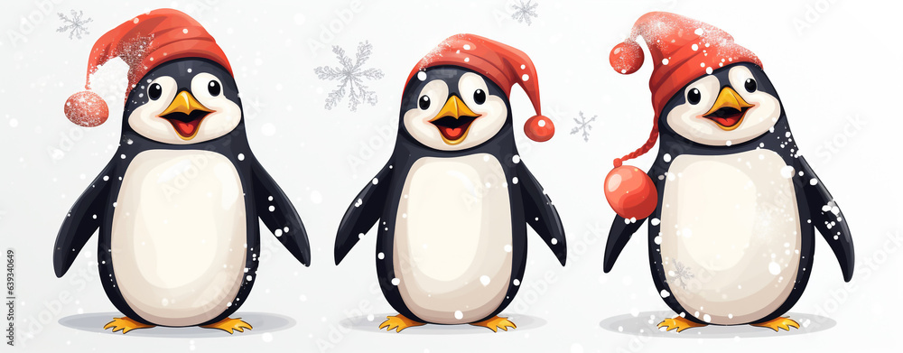 Fototapeta premium christmas day funny cartoon penguin on white background, legal AI