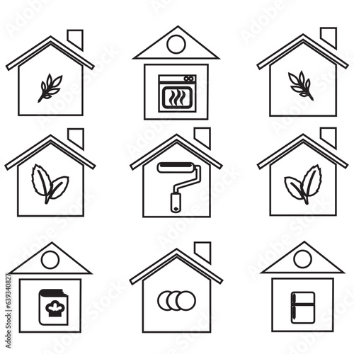 Set of home icon vector illustrator. House linear line silhouette symbol.