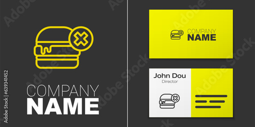 Logotype line No burger icon isolated on grey background. Hamburger icon. Cheeseburger sandwich sign. Fast food menu. Logo design template element. Vector
