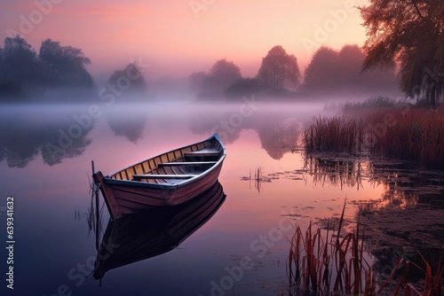 Fog-Enveloped Lake Calm. Poster. Generativ Ai. © Dimitar