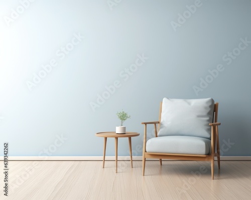 Modern living room interior. Interior and frame mockup. Two white armchairs with the blue wall.