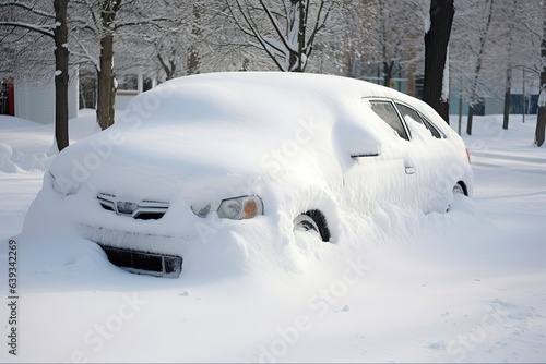 Car Covered in Snow Waiting for Winter Storm To Clear