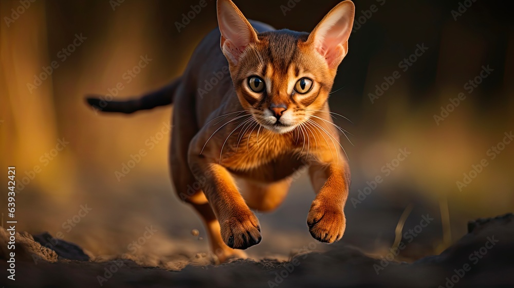 Beautiful Abyssinian Cat in Action. Adorable Brown-Breed Cat with Charming Claws Showing its Casual Attire