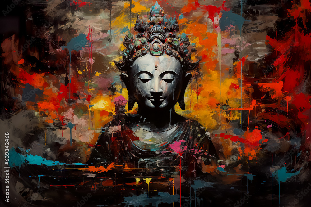 buddha in colorful vintage style illustration. Abstract painting, oil painting