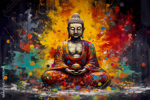 buddha in colorful vintage style illustration. Abstract painting, oil painting photo