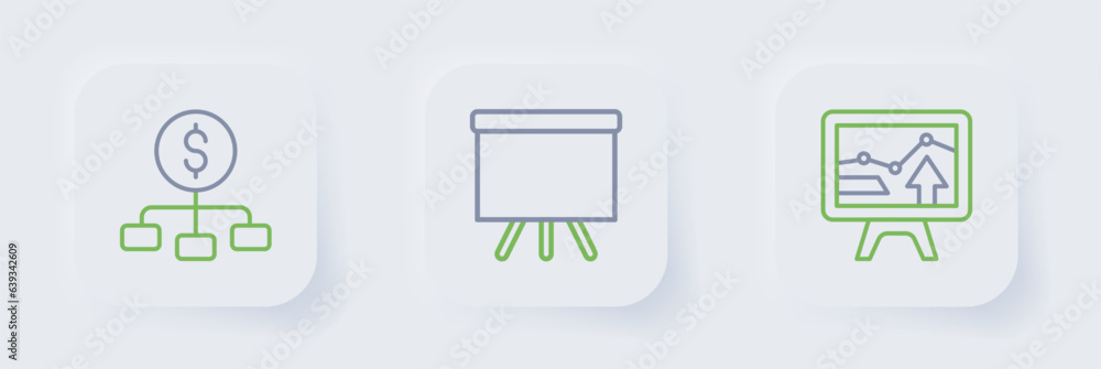 Set line Monitor with graph chart, Chalkboard and Hierarchy dollar icon. Vector Set line Monitor with graph chart, Chalkboard and Hierarchy dollar icon. Vector