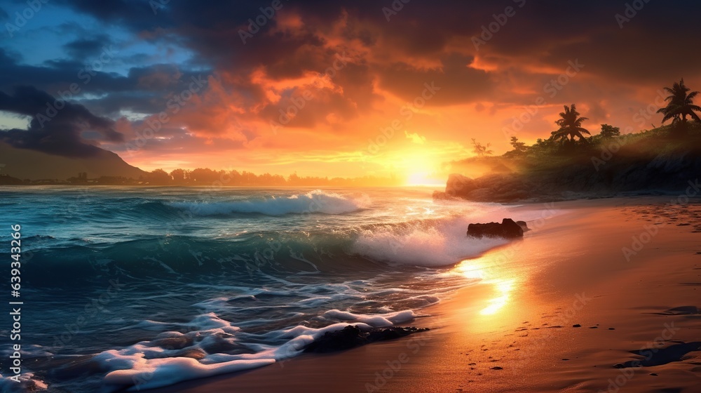 Beautiful sunset on the beach. Seascape at sunset.