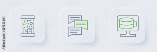 Set line Cloud database, Speech bubble chat and Cryogenic capsules icon. Vector
