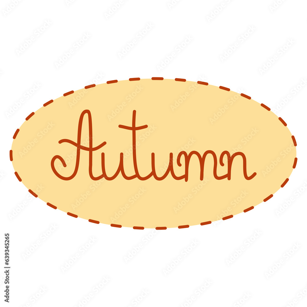 Hand written word autumn in stitch frame, autumn sign lettering, flat vector Hand written word autumn in stitch frame, autumn sign lettering, flat vector