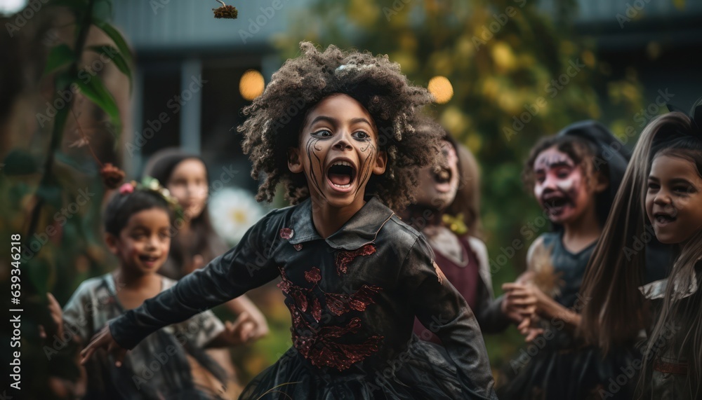 Photo of a group of children dressed up as zombies for a Halloween costume party