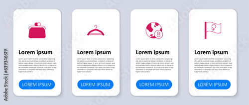 Set Feminist activist, International Women Day, Hanger wardrobe and Handbag. Business infographic template. Vector