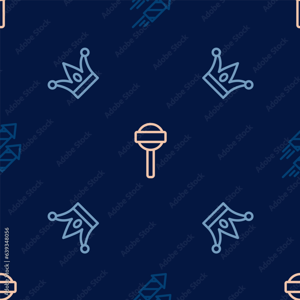 Set line Firework rocket, Jester hat with bells and Lollipop on seamless pattern. Vector Set line Firework rocket, Jester hat with bells and Lollipop on seamless pattern. Vector