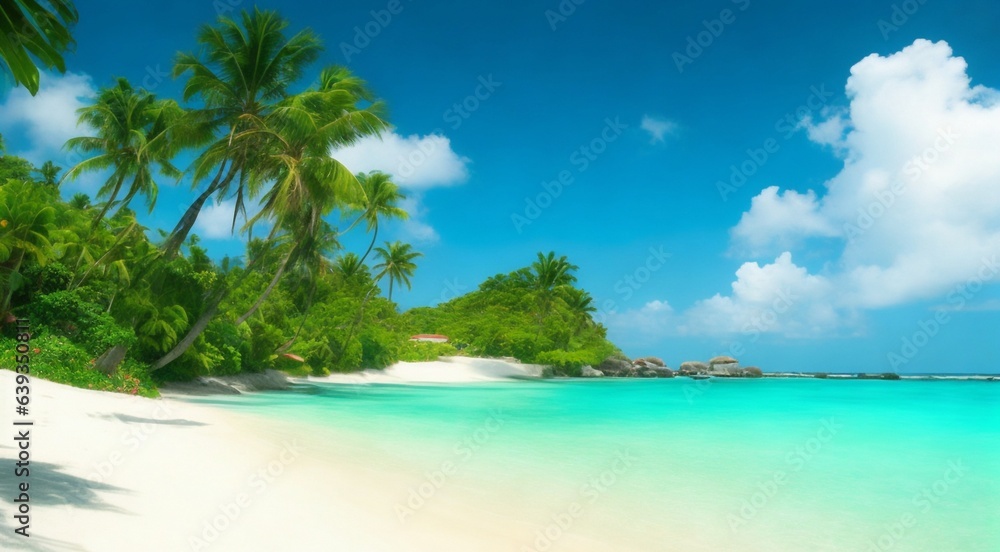 view of island, island in the sea, beach with palm trees and sea, view of tropical island, tropical beach