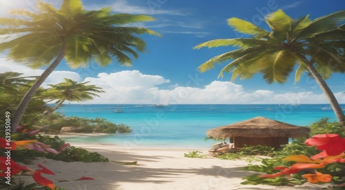view of island  island in the sea  beach with palm trees and sea  view of tropical island  tropical beach