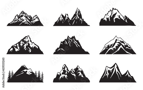 Vintage Monochrome Mountains set Flat Vector illustration