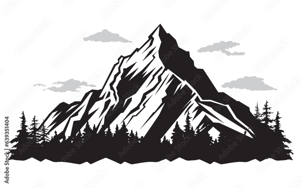 Fototapeta premium Vintage Monochrome Mountains set Flat Vector illustration