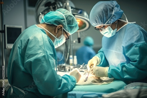 Photo of two surgeons performing surgery in an operating room