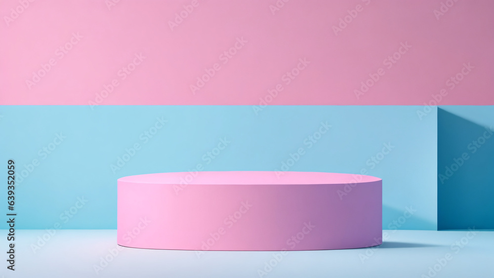 pink round podium, pink blue background. 3d render with shade pink round podium, pink blue background. 3d render with shade