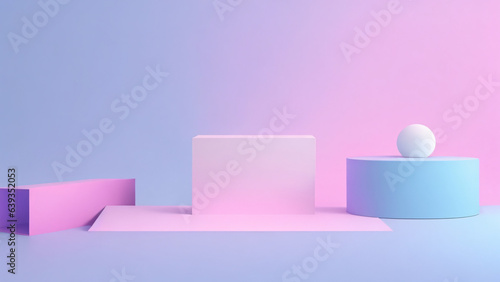 pink blue gradient minimalist geometric three dimensional decoration, 3D render