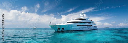A luxury yacht sailing on the ocean blue with blue skies and blue waters © Brian