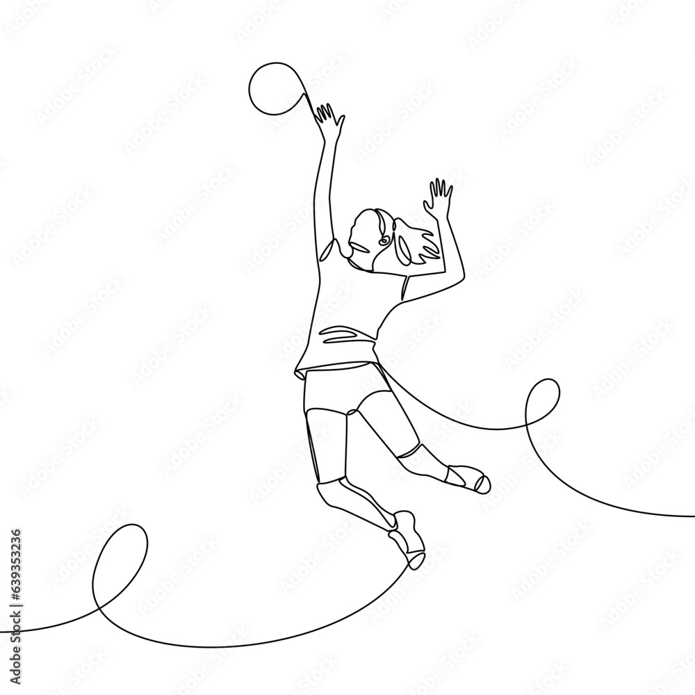 Single continuous line female professional volleyball player