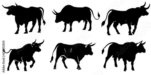 bull vector silhouette illustration pack, bull vector art black color