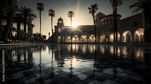 Resort swimming pool - tropical - sunset 