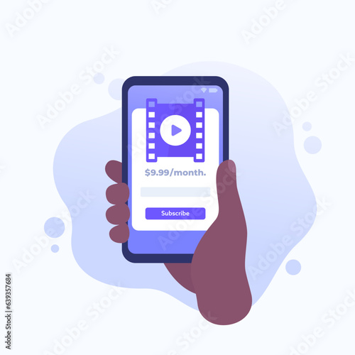 subscribe to video streaming service form in a phone, vector design