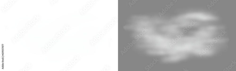 White fog effect png. Floating white fog effect. Realistic fog smoke clouds freedom shapes clipart.