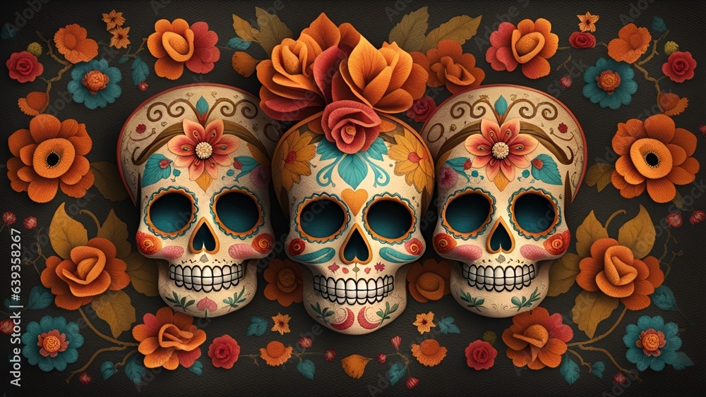 Day of the Dead, remembering the departed, charming festivity full of color background Day of the Dead, remembering the departed, charming festivity full of color background