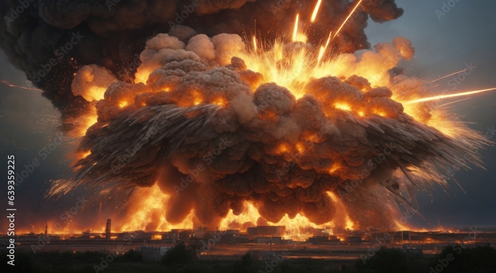 the big nuclear explosion, explosion scene, big fire, big bang