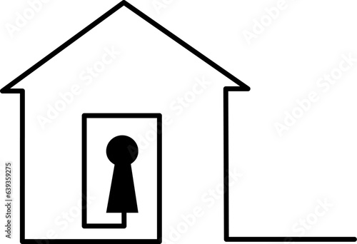 Home and keyhole sign. Safe storage logo. Continuous one line