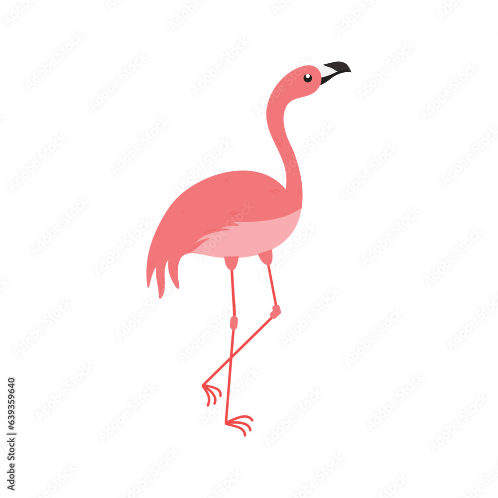 Fototapeta premium Pink Flamingo Cartoon Illustration Isolated In White Background. Summer Animal Illustration