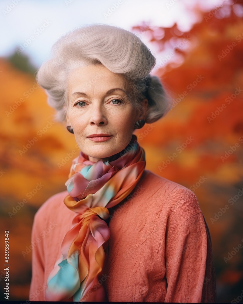 A stunning portrait of a woman in the autumn, wearing a beautiful, colorful scarf that evokes the spirit of nature and fashion A stunning portrait of a woman in the autumn, wearing a beautiful, colorful scarf that evokes the spirit of nature and fashion
